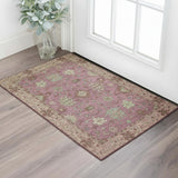 3' X 5' Pink And Beige Oriental Washable Area Rug With UV Protection