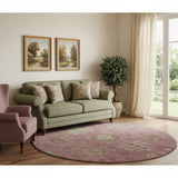 8' Pink And Beige Oriental Washable Round Rug With UV Protection