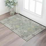 3' X 5' Sage And Gray Oriental Washable Area Rug With UV Protection