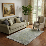 5' X 8' Sage And Gray Oriental Washable Area Rug With UV Protection