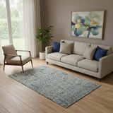 5' X 8' Brown And Teal Floral Vines Washable Area Rug With UV Protection