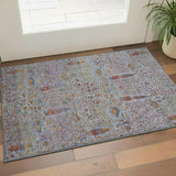 3' X 5' Blue And Red Floral Vines Washable Area Rug With UV Protection