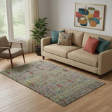 5' X 8' Green And Red Floral Vines Washable Area Rug With UV Protection