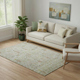 5' X 8' Linen And Gold Floral Vines Washable Area Rug With UV Protection