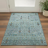 3' X 5' Teal And Pale Aqua Floral Vines Washable Area Rug With UV Protection