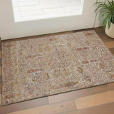 3' X 5' Terra Cotta And Beige Floral Vines Washable Area Rug With UV Protection