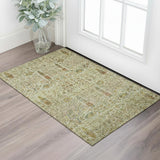 3' X 5' Wheat And Gold Floral Vines Washable Area Rug With UV Protection