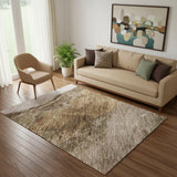 5' X 8' Brown And Ivory Abstract Washable Area Rug With UV Protection