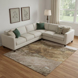 8' X 10' Brown And Ivory Abstract Washable Area Rug With UV Protection