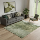 5' X 8' Green And Ivory Abstract Washable Area Rug With UV Protection