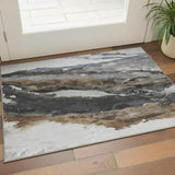 3' X 5' Gray And Ivory Abstract Washable Area Rug With UV Protection