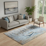 5' X 8' Blue And Beige Nautical Washable Area Rug With UV Protection