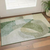 3' X 5' Sage And Beige Abstract Washable Area Rug With UV Protection