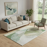 5' X 8' Sage And Beige Abstract Washable Area Rug With UV Protection
