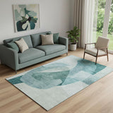 5' X 8' Teal And Pale Aqua Abstract Washable Area Rug With UV Protection
