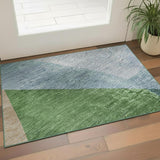 3' X 5' Green And Teal Abstract Washable Area Rug With UV Protection