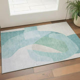 3' X 5' Pale Aqua And Beige Abstract Washable Area Rug With UV Protection