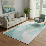 5' X 8' Pale Aqua And Beige Abstract Washable Area Rug With UV Protection