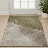 3' X 5' Taupe And Beige Abstract Washable Area Rug With UV Protection