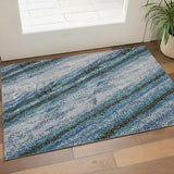 3' X 5' Blue And Charcoal Abstract Washable Area Rug With UV Protection
