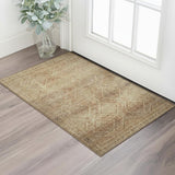 3' X 5' Khaki And Beige Geometric Washable Area Rug With UV Protection