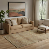 5' X 8' Khaki And Beige Geometric Washable Area Rug With UV Protection