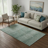 5' X 8' Teal And Pale Aqua Geometric Washable Area Rug With UV Protection