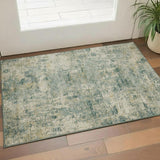 3' X 5' Sage And Beige Abstract Washable Area Rug With UV Protection