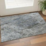 3' X 5' Blue And Taupe Abstract Washable Area Rug With UV Protection