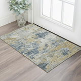 3' X 5' Pewter And Beige Abstract Washable Area Rug With UV Protection