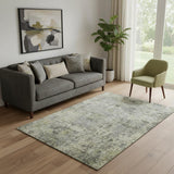 5' X 8' Pewter And Beige Abstract Washable Area Rug With UV Protection