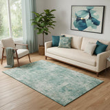 5' X 8' Teal And Beige Abstract Washable Area Rug With UV Protection