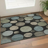 3' X 5' Black And Taupe Geometric Washable Area Rug With UV Protection