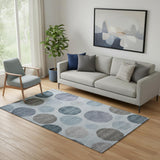 5' X 8' Blue And Gray Geometric Washable Area Rug With UV Protection