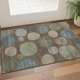 3' X 5' Chocolate And Teal Geometric Washable Area Rug With UV Protection