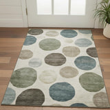 3' X 5' Ivory And Teal Geometric Washable Area Rug With UV Protection