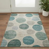3' X 5' Teal And Ivory Geometric Washable Area Rug With UV Protection