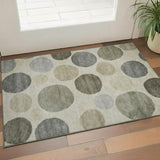 3' X 5' Taupe And Beige Geometric Washable Area Rug With UV Protection