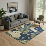 5' X 8' Navy Blue And Beige Abstract Washable Area Rug With UV Protection