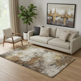 5' X 8' Brown And Beige Abstract Washable Area Rug With UV Protection