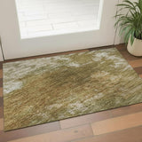 3' X 5' Copper And Ivory Abstract Washable Area Rug With UV Protection