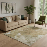 5' X 8' Copper And Ivory Abstract Washable Area Rug With UV Protection