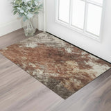 3' X 5' Rust And Beige Abstract Washable Area Rug With UV Protection