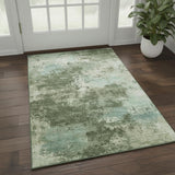3' X 5' Sage And Fern Green Abstract Washable Area Rug With UV Protection