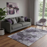 5' X 8' Purple And Lavender Abstract Washable Area Rug With UV Protection