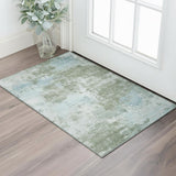 3' X 5' Sage And Sky Blue Abstract Washable Area Rug With UV Protection