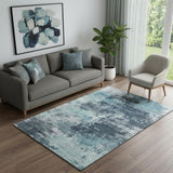 5' X 8' Teal And Aqua Abstract Washable Area Rug With UV Protection