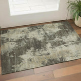 3' X 5' Brown And Beige Abstract Washable Area Rug With UV Protection