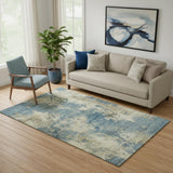 5' X 8' Blue And Taupe Abstract Washable Area Rug With UV Protection