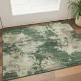3' X 5' Fern Green And Beige Abstract Washable Area Rug With UV Protection